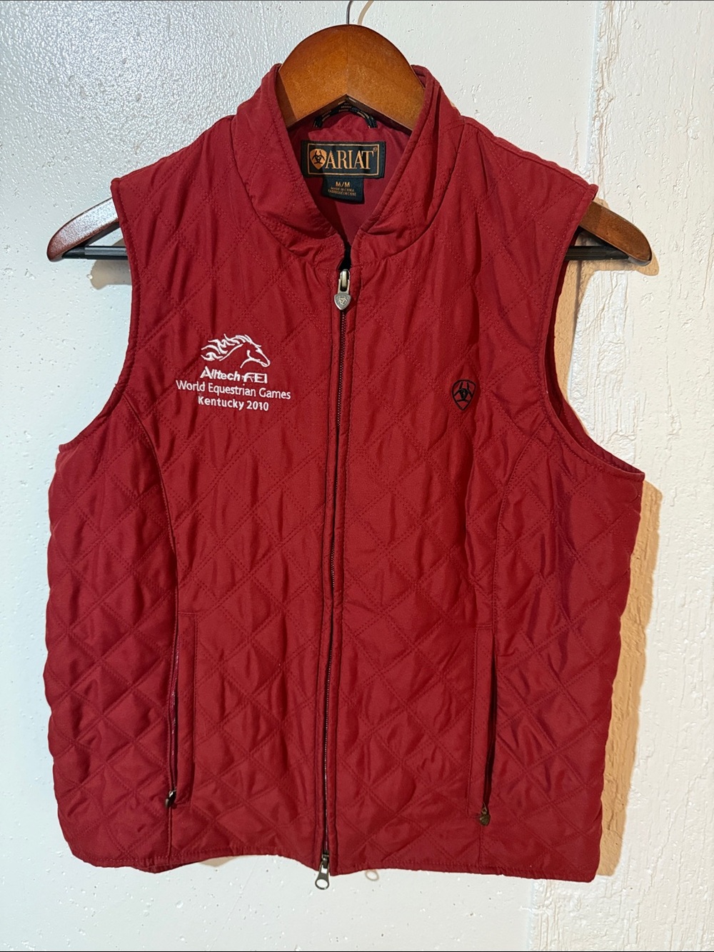 Ariat Quilted Red Sleeveless Vest with Equestrian Embroidery